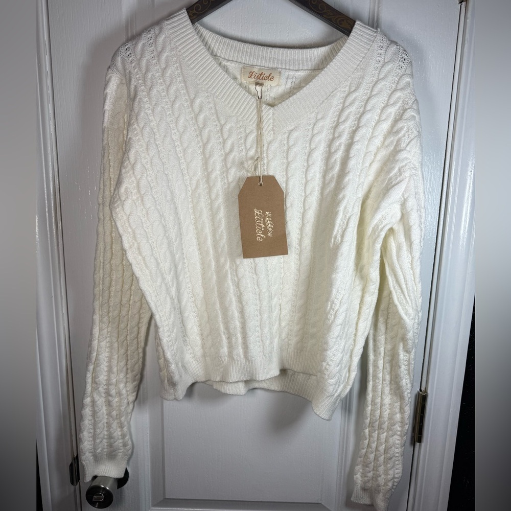 Listicle Cream Cable Knit‎ Sweater NWT